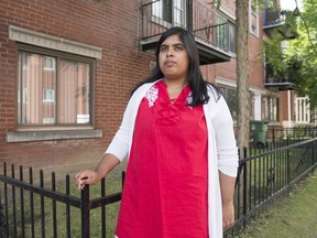 Samiha Hassain poses on a street in the Montreal neighbourhood of Parc-Extension, Saturday, August 31, 2019. Residents of Montreal's Park Extension area say evictions are on the rise amid gentrification in the province's poorest neighbourhood. Tenants and community advocates gathered at Parc Saint-Roch Saturday to raise awareness, build solidarity and swap cautionary tales as a sprawling new university campus prepares to opens its gates down the street.THE CANADIAN PRESS/Graham Hughes