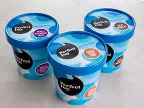 A photo provided by Perfect Day Foods of pints of their ice cream, which is vegan, lactose-free and contains milk proteins made by microbes rather than cows.
