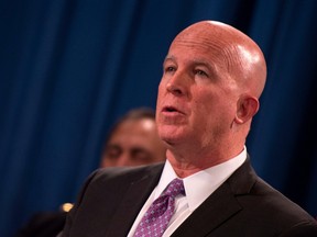 In this file photo taken on October 26, 2018 New York City Police Commissioner James O'Neill speaks during a press conference at the Department of Justice in Washington, DC.