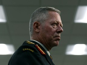 Chief of the Defence Staff Gen. Jonathan Vance speaks to reporters after a change of command ceremony in Ottawa on Thursday, Aug. 22, 2019.