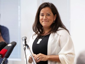 Former attorney general and current Independent MP Jody Wilson-Raybould speaks to supporters during a news conference in Vancouver on May 27, 2019.