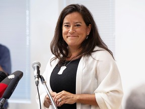 Former attorney general and justice minister Jody Wilson-Raybould speaks to supporters about her political future during a news conference in Vancouver on May 27, 2019.