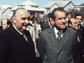 French president Georges Pompidou, left, with U.S. President Richard Nixon before a summit in Reykjavik, Iceland in May 1973.