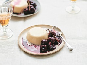 Panna cotta and cherries poached in pastis