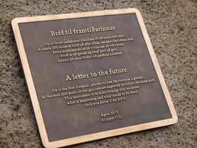 The plaque commemorates Okjokull, which was once a glacier that sat atop a volcano.