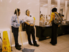 Roxanne Allen, left, a cleaning attendant, chats with a Port Authority staff member at the second-floor bathroom at the bus terminal in New York, July 31, 2019. The transit hub’s bad rap stands in contrast to its spacious bathroom, where women primp for the day amid the cheerful hum of attendants.