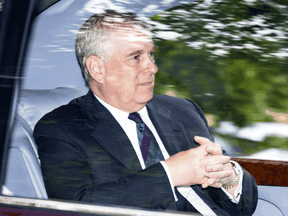 Prince Andrew leaves after attending a service at Crathie Kirk Church in Scotland on Aug. 11, 2019.