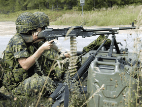 File photo of Canadian Forces reserve soldiers at a mock checkpoint during an exercise.