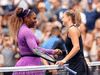 Serena Williams and Karolina Muchova shake hands following their round three match on day five of the 2019 U.S. Open on August 30, 2019.