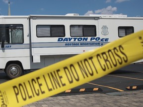Police continue their investigation after a mass shooting in a popular nightlife district on August 04, 2019 in Dayton, Ohio. At least 9 people were reported to have been killed and another 27 injured when a gunman identified as 24-year-old Connor Betts opened fire with a AR-15 style rifle.