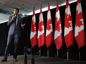 Prime Minister Justin Trudeau addresses supporters at a Liberal fundraiser event at the Emera Innovation Exchange at Memorial University in St. John’s, N.L., on Aug. 6, 2019.