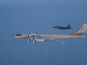 Two F-22 and two CF-18 fighter aircraft supported by an E-3 Sentry, a KC-135 Stratotanker and a C-130 Tanker from the NORAD positively identified and intercepted two Tu-95 Bear bombers in the Alaskan and Canadian ADIZ on Aug. 8, 2019.