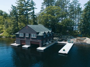This one offers 4,200 feet of water frontage, two one-bedroom, one-bathroom cottages and a large five-bedroom boathouse.