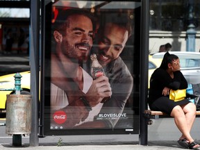A billboard, part of a campaign by Coca-Cola promoting gay acceptance, which has prompted a political backlash is seen in Budapest, Hungary, August 5, 2019. The writing on the billboard reads: "Zero sugar, zero prejudice."