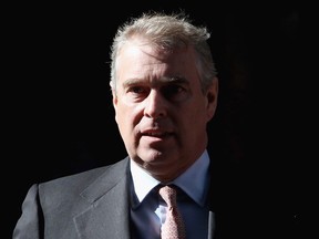 Prince Andrew, Duke of York leaves the headquarters of Crossrail at Canary Wharf on March 7, 2011 in London, England.