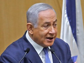 Israeli Prime Minister Benjamin Netanyahu delivers a speech at the Knesset in Jerusalem on Sepember 11, 2019.