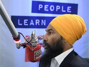 NDP leader Jagmeet Singh speaks takes part in a radio interview in Toronto, Thursday September 19, 2019.