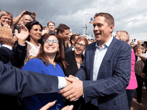 Conservative Party of Canada (CPC) leader Andrew Scheer greets supporters as he launches his election campaign in Trois-Rivieres, Quebec, Sept. 11, 2019.