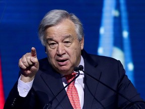 UN Secretary-General Antonio Guterres speaks at the R20 Austrian World Summit in Vienna, Austria, May 28, 2019.