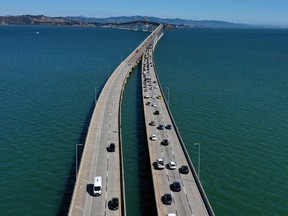 Traffic moves across the Richmond-San Rafael Bridge on September 17, 2019 in Mill Valley, California. The Environmental Protection Agency (EPA) announced plans to revoke California's authority to set its own vehicle emission standards.