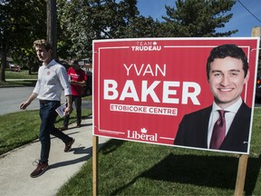 Liberal Yvan Baker canvasses for Etobicoke Centre in Toronto, Wednesday September 18, 2019.