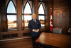 Former prime minister Brian Mulroney visits a replica of his old office during his first tour of Mulroney Hall.