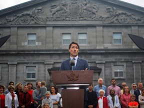 Canada's Prime Minister Justin Trudeau speaks during a news conference at Rideau Hall after asking Governor General Julie Payette to dissolve Parliament, and mark the start of a federal election campaign in Canada, in Ottawa, Ontario, Canada, September 11, 2019.