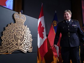 RCMP Commissioner Brenda Lucki leaves after providing an update on the ongoing investigation, arrest and charges against Cameron Ortis at RCMP National Headquarters in Ottawa on Tuesday, September 17, 2019.