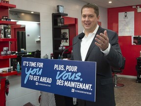Federal Conservative leader Andrew Scheer speaks at a campaign event in Hamilton, Ontario on Wednesday September 18, 2019. Scheer says he would overcome legal objections to building new pipelines by fast tracking any cases right to the Supreme Court.