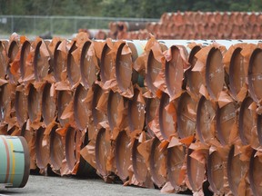 Pipeline pipes are seen at a Trans Mountain facility near Hope, B.C., on August 22, 2019. The Federal Court of Appeal is to reveal today whether a new set of legal challenges to the Trans Mountain pipeline project can proceed.