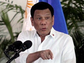 President Rodrigo Duterte speaks after his arrival, from a visit in Israel and Jordan at Davao International airport in Davao City in southern Philippines, September 8, 2018.