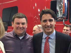 Conservative broadcaster Andrew Lawton and Justin Trudeau.