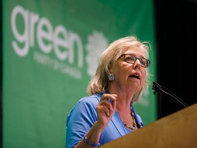 Green Leader Elizabeth May, seen in Toronto on Sept. 3, 2019, has backtracked on earlier remarks concerning the possibility of allowing a Green MP to reopen the debate on abortion.