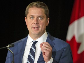 Federal Conservative Leader Andrew Scheer addresses journalists during a news conference in Toronto, on Thursday, August 29, 2019.