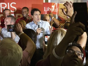 Prime Minister Justin Trudeau gives an election campaign speech, in Manotick, Ontario, Monday September 9,2019.