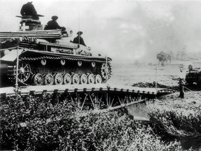 In this photo taken on September 06, 1939, a German tank crosses into Poland after Nazi forces invaded from the west on September 1, 1939, prompting Britain and France to declare war on Berlin two days later.