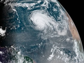 Hurricane Lorenzo sits approximately 3,200 kilometres east of the continental U.S. at 6:50 a.m. EDT on Sunday, Sept. 29, 2019.