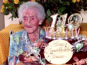 Jeanne Calment celebrates her 119th birthday on Feb. 21, 1994 in France.