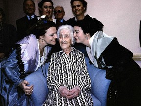 Jeanne Calment celebrates her 114th birthday at a retirement home named after her, in Arles, France. She lived to be 122.