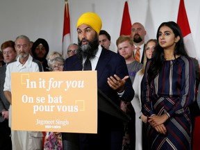 New Democratic Party (NDP) leader Jagmeet Singh, with his wife Gurkiran Kaur, launches his election campaign at the Goodwill Centre in London, Ontario, Canada September 11, 2019.