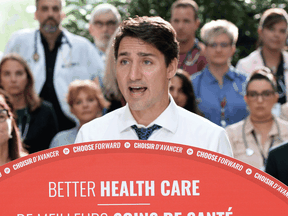 Liberal Leader Justin Trudeau makes a health care policy announcement in Hamilton on Sept. 23, 2019.