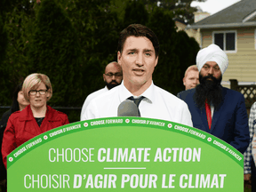 Liberal leader Justin Trudeau makes an announcement during a campaign stop in Delta, B.C. on Sept. 25, 2019.