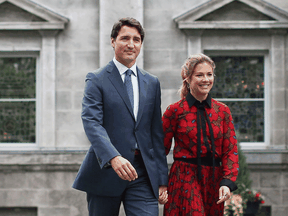 Prime Minister Justin Trudeau and his wife Sophie Gregorie arrive at Rideau Hall in Ottawa on Sept. 11, 2019.