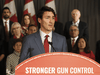 Justin Trudeau makes a gun control policy announcement during a campaign stop in Toronto on Sept. 20, 2019.