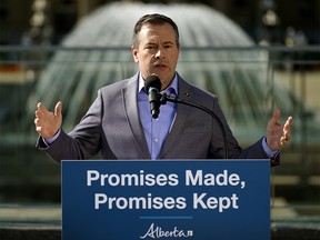 Alberta Premier Jason Kenney discussed the accomplishments of his government in its first 100 days in office, outside the Alberta Legislature in Edmonton on Wednesday August 7, 2019. (PHOTO BY LARRY WONG/POSTMEDIA)