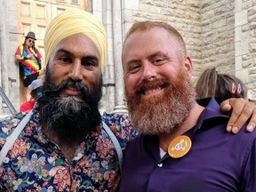 Olivier Mathieu, pictured here with federal NDP leader Jagmeet Singh.