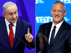 Israeli Prime Minister Benjamin Netanyahu, left. and Benny Gantz, head of Blue and White alliance party.