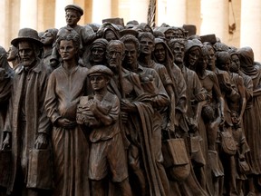 A statue by sculptor Timothy P. Schmalz is seen after Pope Francis held a Mass for the World Day of Migrants and Refugees at the Vatican, September 29, 2019.