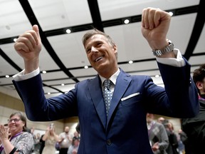 People's Party of Canada leader Maxime Bernier reacts after a musical performance at the PPC National Conference in Gatineau, Que. on Sunday, Aug. 18, 2019.