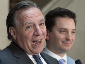 Quebec Premier Francois Legault speaks during a end of session wrap up news conference, Friday, June 14, 2019 at his office in Quebec City.